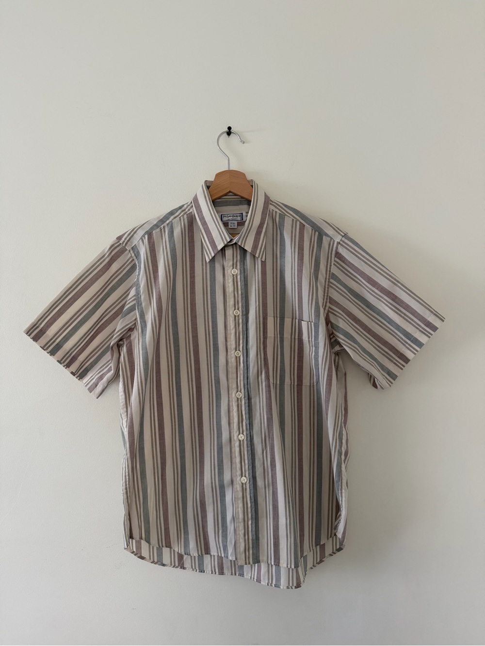 Vintage Yves Saint Laurent Men's Short-Sleeve Striped Button-Up Shirt